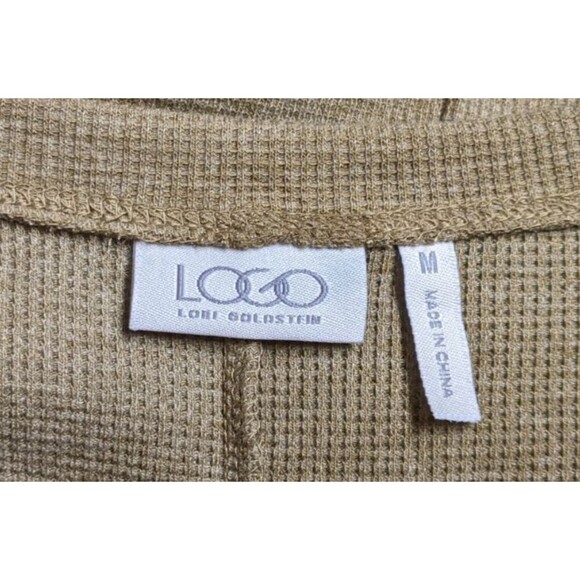 Women's LOGO By Lori Goldstien Moss Green Waffle Weave Long Sleeve Top M - Picture 7 of 8